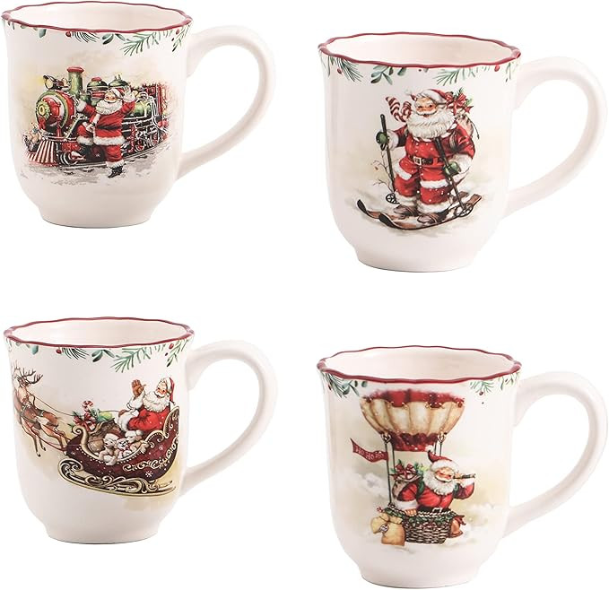 Bico Santa On The Way Ceramic Mugs, Set of 4, for Coffee, Tea, Drinks, Microwave & Dishwasher Saf... | Amazon (US)