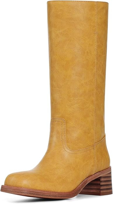 VOMIRA Women's Knee High Boots Wide Calf Boots Black Boots Square Toe Chunky Block Heel Long Boot... | Amazon (US)