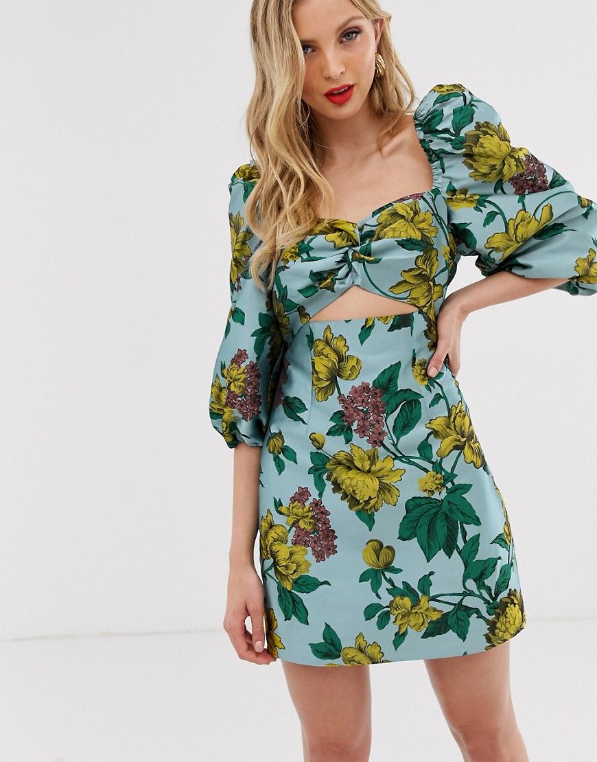 ASOS EDITION floral jacquard mini dress with extreme sleeve-Multi | ASOS (Global)