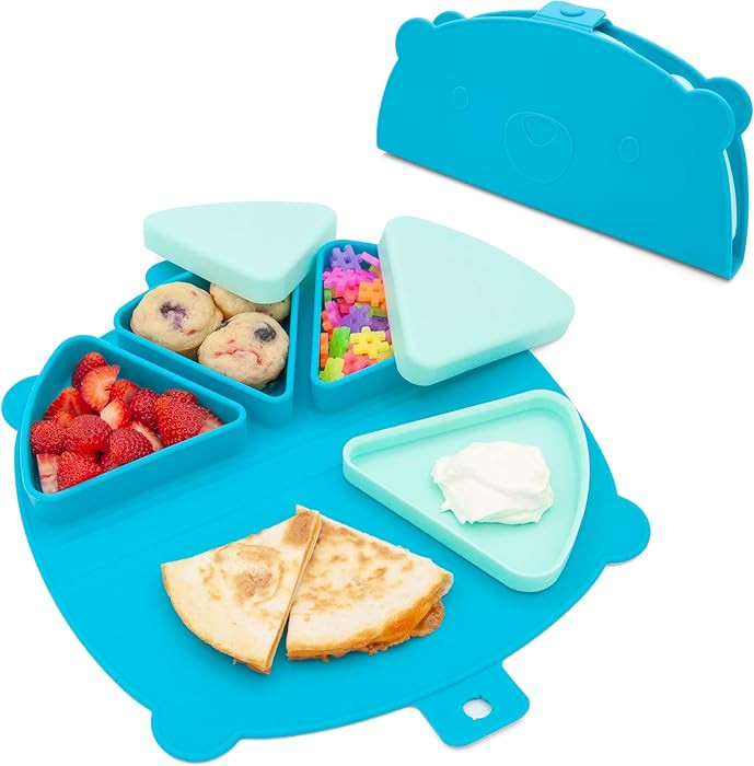 Silicone On-The-Go Snack Mat – Foldable Reusable Placemat with 3 Compartments and Lids – Trav... | Amazon (US)