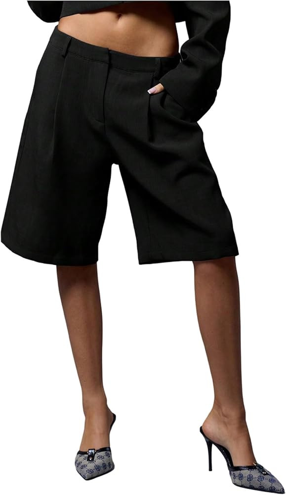 MakeMeChic Women's Bermuda Shorts Low Waist Knee Length Wide Leg Old Money Shorts | Amazon (US)