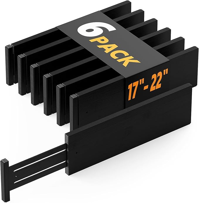 SpaceAid Bamboo Dresser Drawer Dividers 6 Pack, 4.65“ High Adjustable 17“-22” Drawer Organi... | Amazon (US)