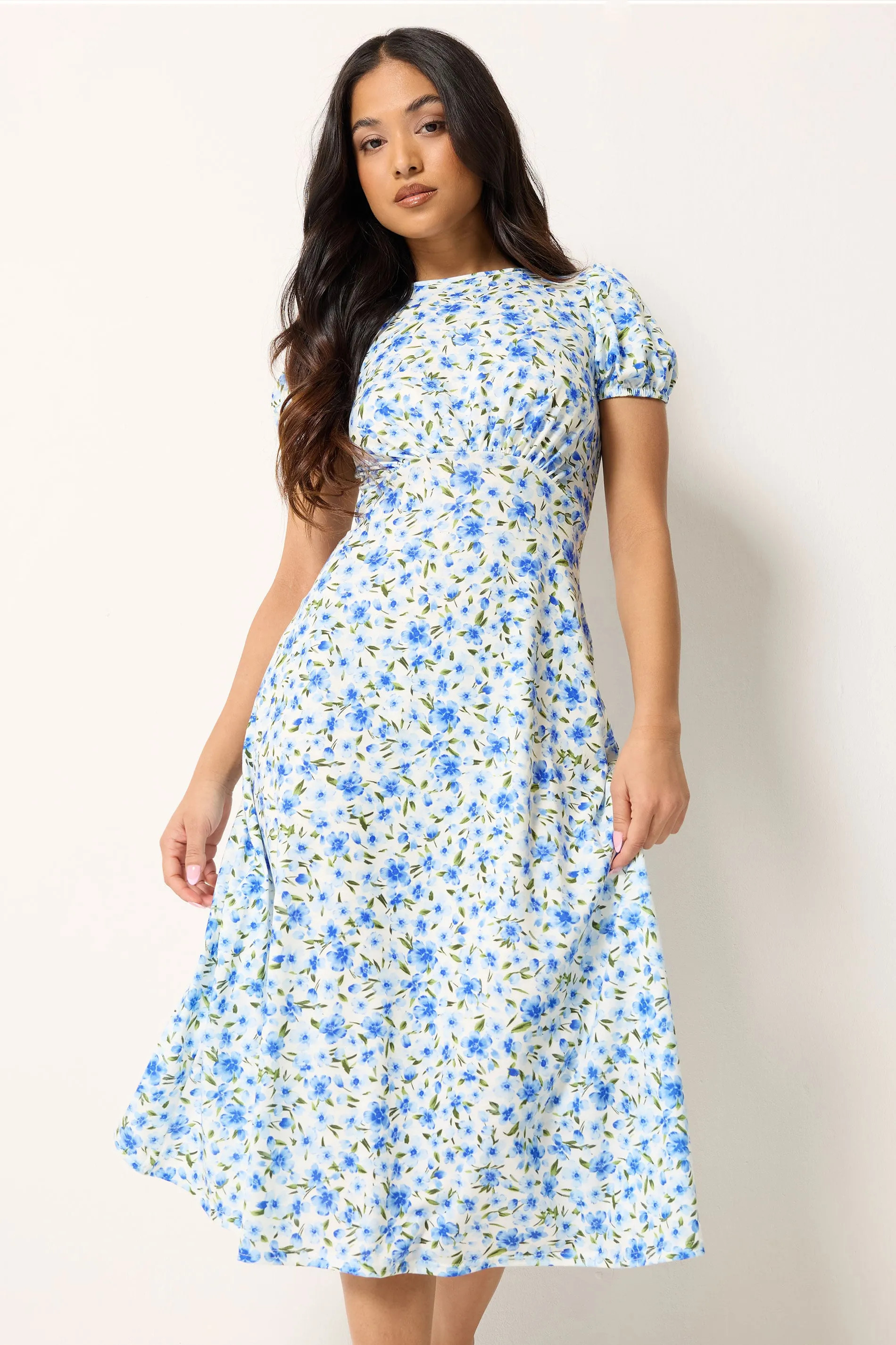 Light Blue PixieGirl Petite Floral Midi Dress | Boohoo | Boohoo.com (UK & IE)