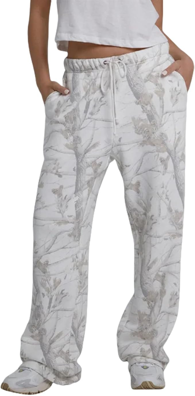 Womens Camo Pants Casual Elastic Waist Wide Leg Pants Lightweight Baggy Sweatpants with Pocket | Amazon (US)