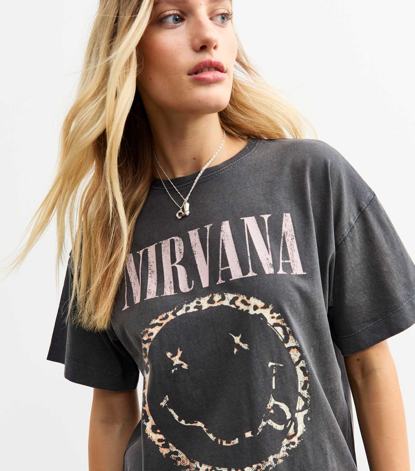 Dark Grey Nirvana Leopard Smiley Print T-Shirt | New Look | New Look (UK)