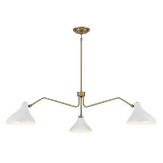 TUXEDO PARK LIGHTING 48 in. W x 11.5 in. H 3-Light White and Natural Brass Branch Pendant Light w... | The Home Depot