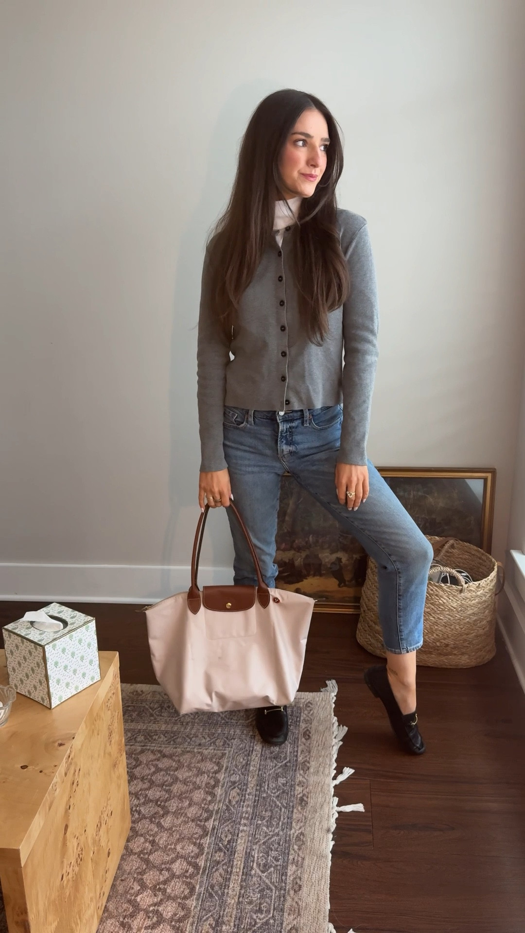 Monday work from home outfit feat straight leg jeans, white turtle neck, grey button cardigan and black loafers 

#LTKWorkwear #LTKSeasonal #LTKootd