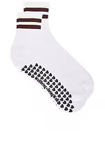 WellBeing + BeingWell Striped Half Crew Grip Sock in White & Chocolate Brown from Revolve.com | Revolve Clothing (Global)