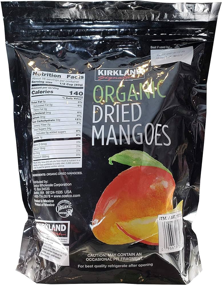 Kirkland Organic Dried Mangoes Unsweetened 2.5LB Bag | Amazon (US)