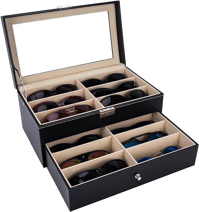 AUTOARK Leather 12 Piece Eyeglasses Storage and Sunglass Glasses Display Drawer Lockable Case Org... | Amazon (US)