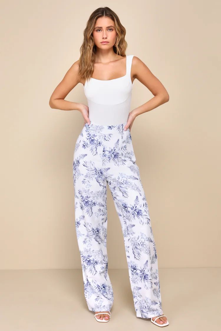 Countryside Cutie White Floral Print Linen High-Rise Pants | Lulus