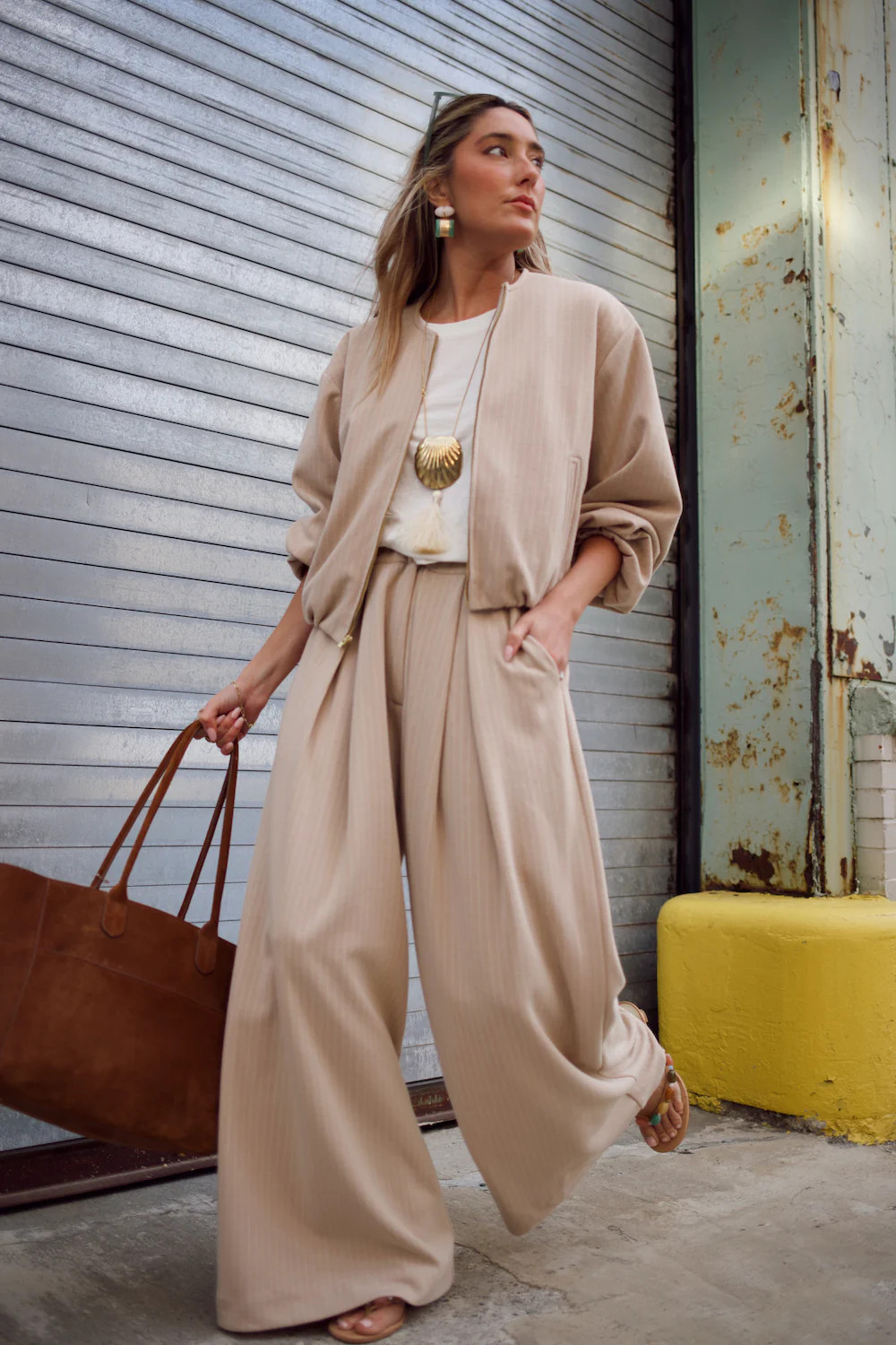 Wide Leg Trouser - Stone Pinstripe | How Do You Wear That