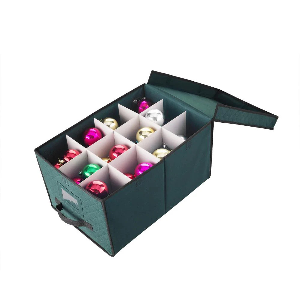 Hastings Home 12.5-in x 2.5-in 24-Compartment Green Cardboard Ornament Storage Box Polyester | 590830AIY | Lowe's