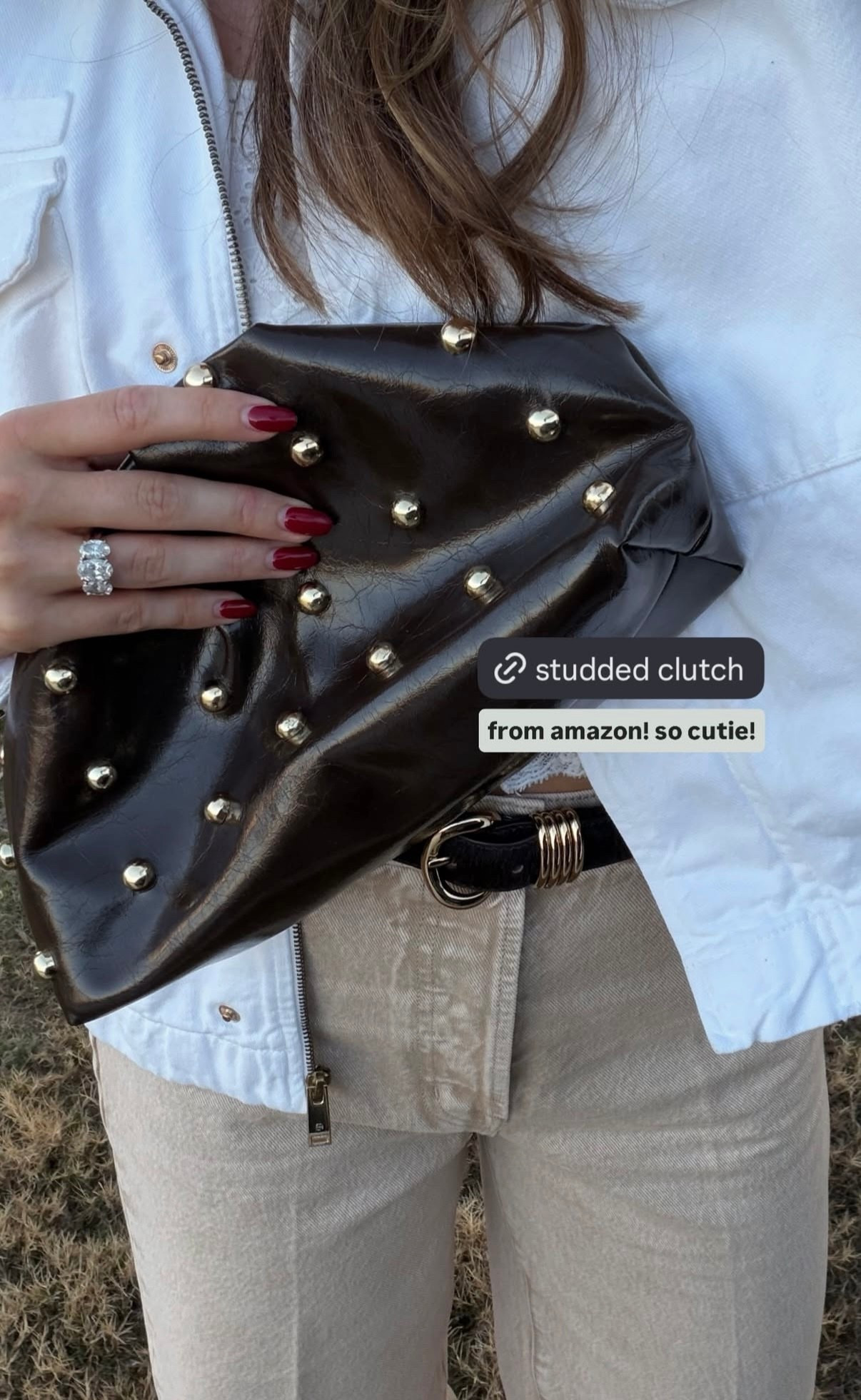 Cutie clutch from Amazon!

#amazonfinds #amazonaccessories #purses
#studdedpurse #springoutfit #spring2026 #datenightoutfit 

#LTKdayinmylife #LTKmomlife #LTKootd