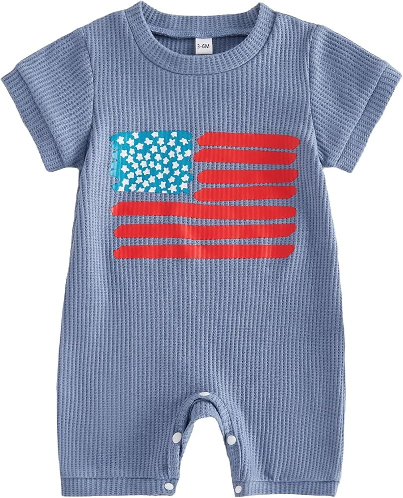 4th of July Infant Girls Boys Rompers Letter Flag Embroidery Crew Neck Short Sleeve Newborn Summe... | Amazon (US)
