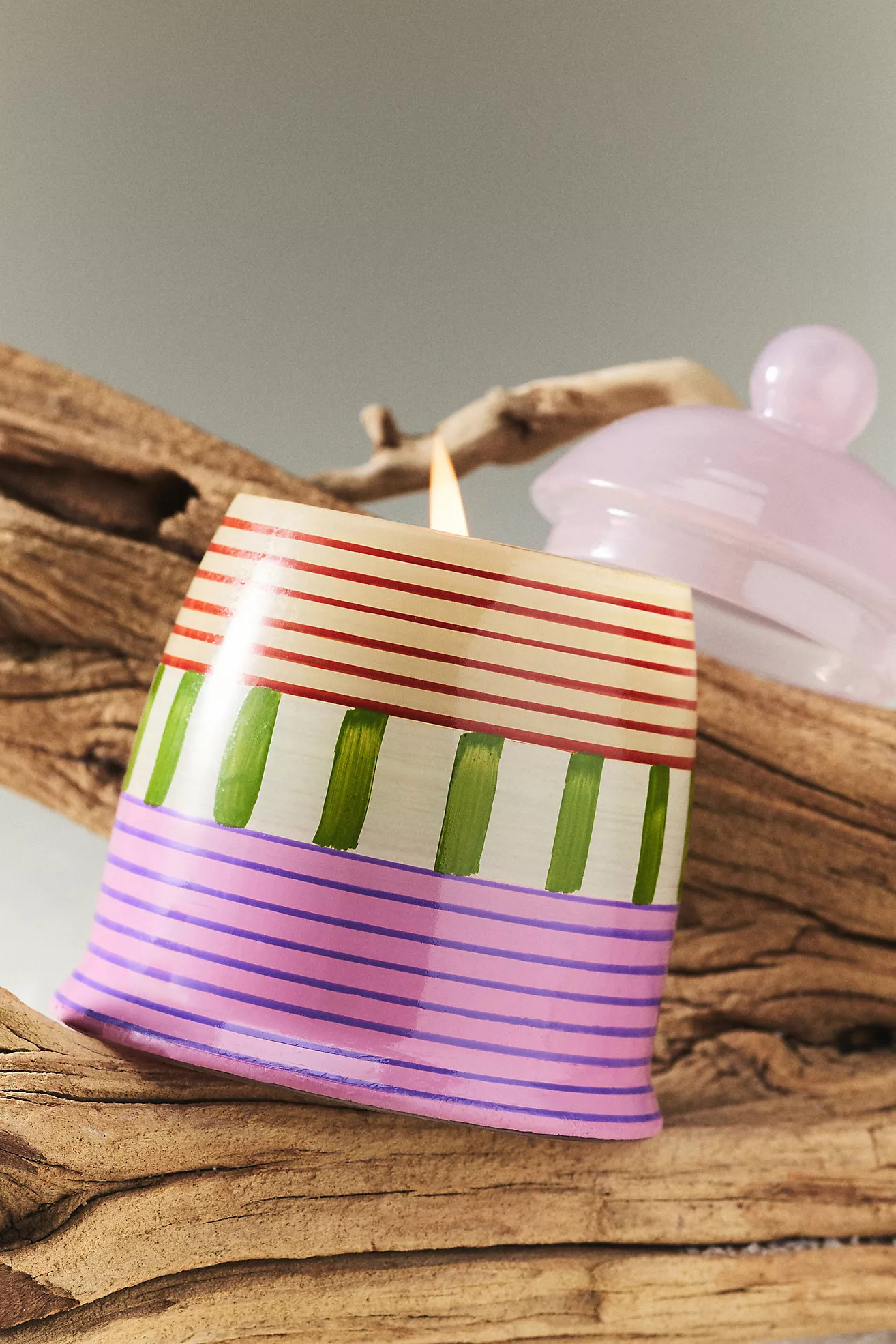 Striped Lighthouse Fresh Sea Salt & Driftwood Glass Candle | Anthropologie (US)