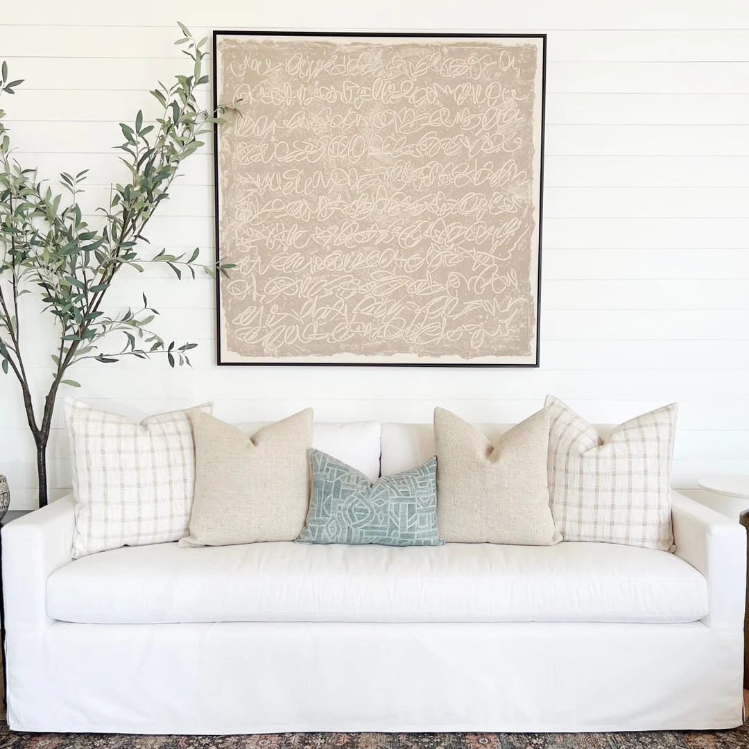 Pillow Cover Set of 5 Neutral Tan Green Plaid Plain Cushion Case Set Decorative Couch Sofa Bed Th... | Etsy (US)