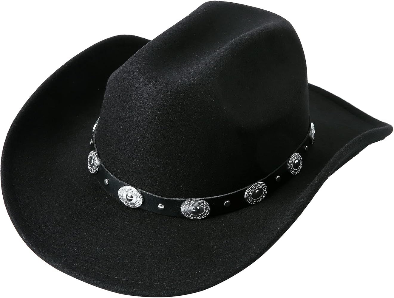 Lanzom Women Men Western Cowboy Cowgirl Hat Fedora Outdoor Felt Wide Brim Hat with Belt Buckle | Amazon (US)