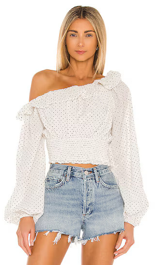 Tate Smocked Top in Cream | Revolve Clothing (Global)