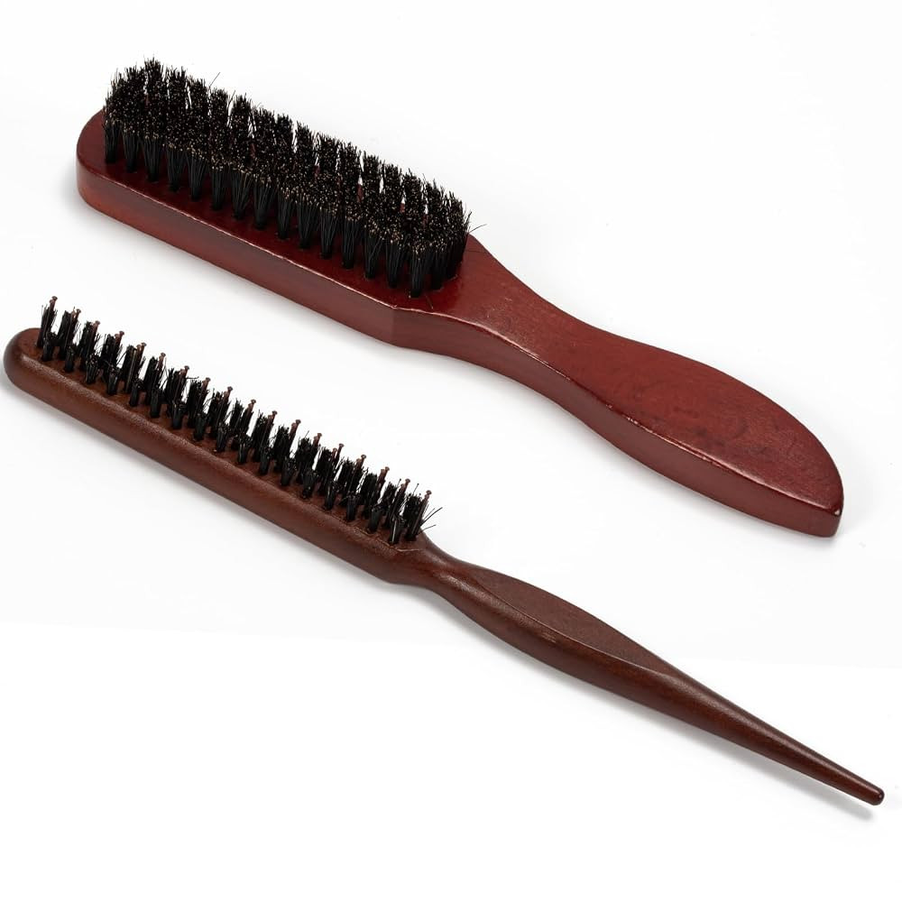 2 Pack Boar Bristle Brush for Slicking Back, Teasing, and Styling Fine or Thick Hair, Beard for W... | Amazon (US)