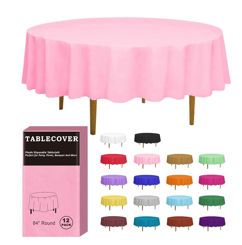 D&Z Plastic Table Cloth Disposable, 12 Pack Pink Round Tablecloth Individually Wrapped for Indoor... | Amazon (US)