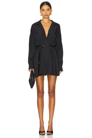 Norma Kamali Oversized Shirt Flared Mini Dress in Black from Revolve.com | Revolve Clothing (Global)