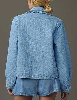 Kedera Womens Denim Jacket Casual Long Sleeve Peter Pan Collar Denim Shirts Tie Front Shacket Loo... | Amazon (US)