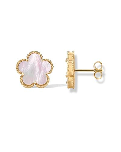 PAVOI 14K Yellow Gold Plated Clover Earrings for Women | Clover Stud Earrings Mother of Pearl Lucky Flower Design - Elegant Trendy Jewelry - Yellow | Amazon (US)
