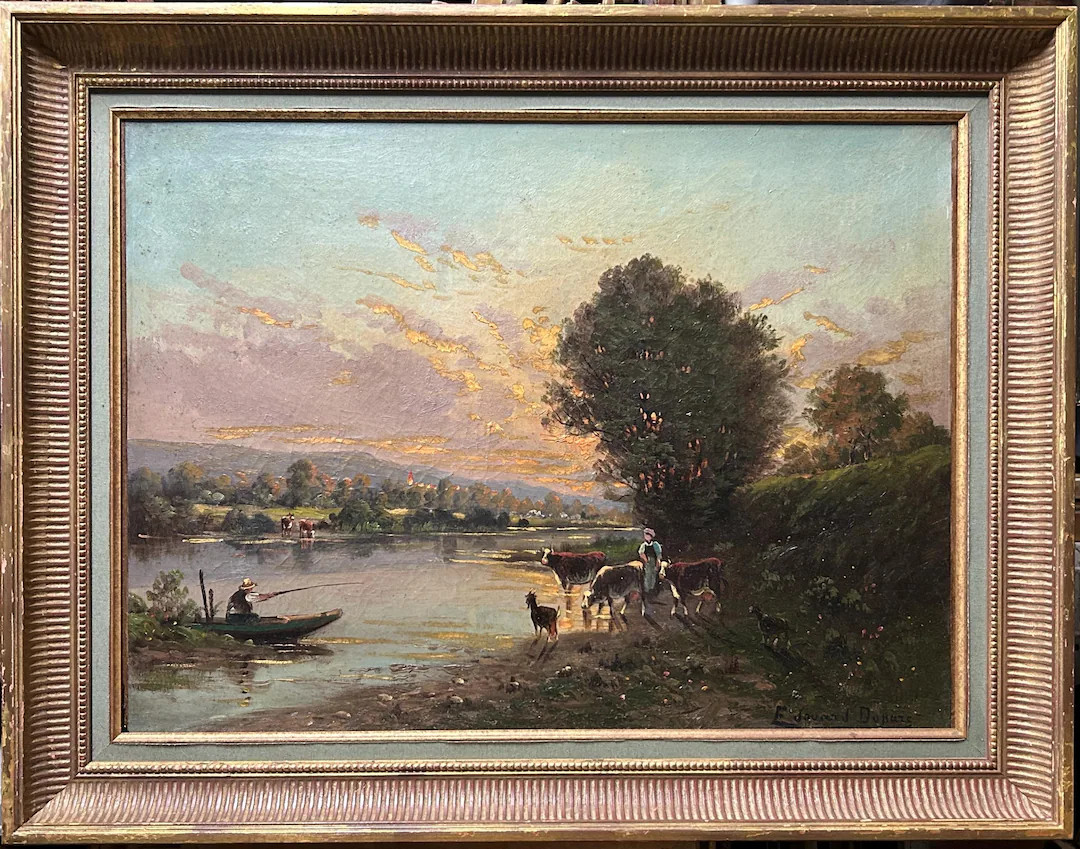 Barbizon School Landscape Sunrise Lake Trees Nature, Framed, Antique Original Oil Painting Signed... | Etsy (US)