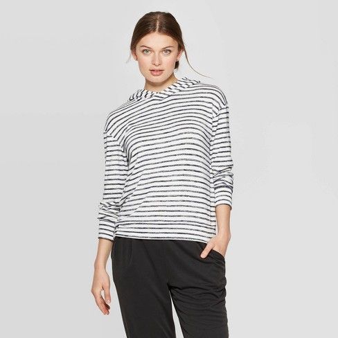 Women's Striped Casual Fit Long Sleeve Hooded T-Shirt - A New Day™ | Target