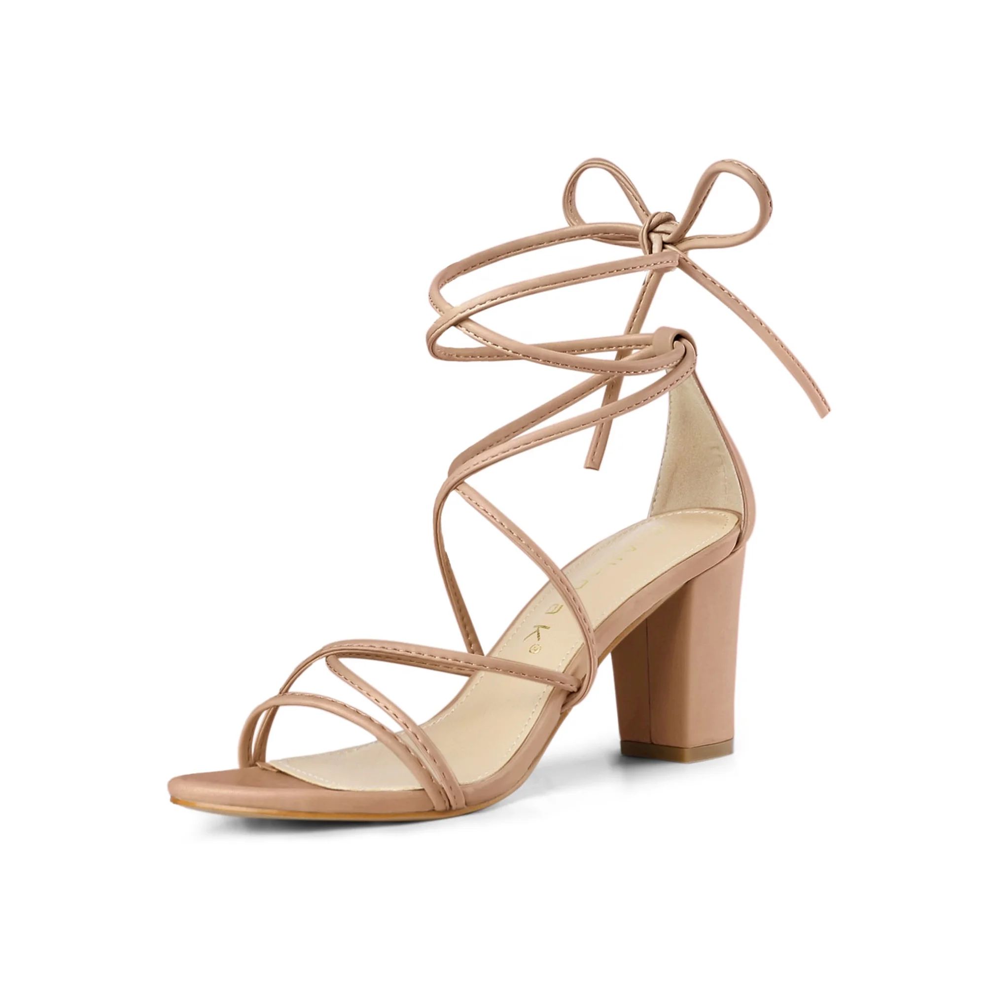 Allegra K Women's Open Toe Strappy Lace up Block Heel Sandals - Walmart.com | Walmart (US)