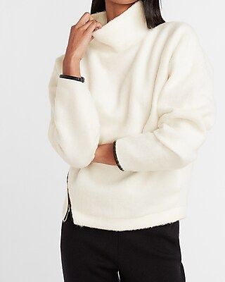 Faux Fur Asymmetrical Zip Mock Neck Sweatshirt | Express