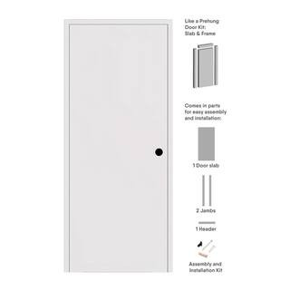 Flush DIY-Friendly 32 in. x 80 in. Left Hand Primed Solid Composite Core Wood Single Prehung Inte... | The Home Depot