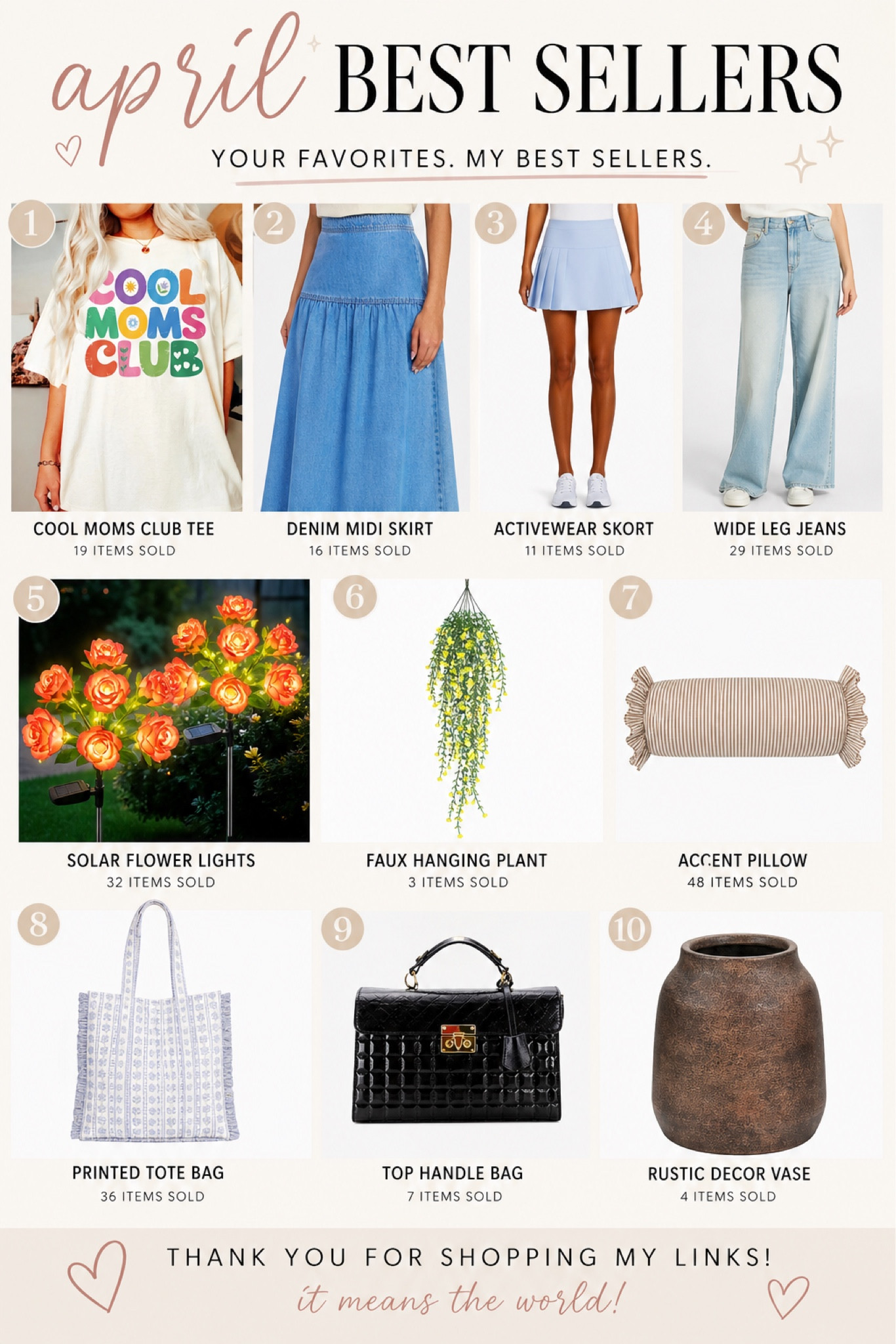 Short, clean, and straight to shopping 👇

April best sellers are HERE 🤍

These are the pieces you guys actually bought + loved this month — from everyday outfits to home finds!

Everything is linked  here in my LTK ✨

#ltkcreator #ltkstyle #ltkfinds #bestsellers #springstyle #walmartfashion #amazonfinds #everydaystyle #momstyle #casualoutfits #homefinds #affordablefashion

#LTKU #LTKOver40