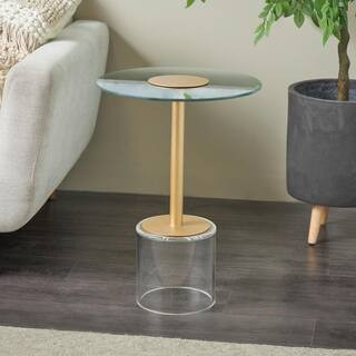22 in. x 16 in. Clear Round Acrylic Coffee Table with Elevated Base and Gold Stand | The Home Depot