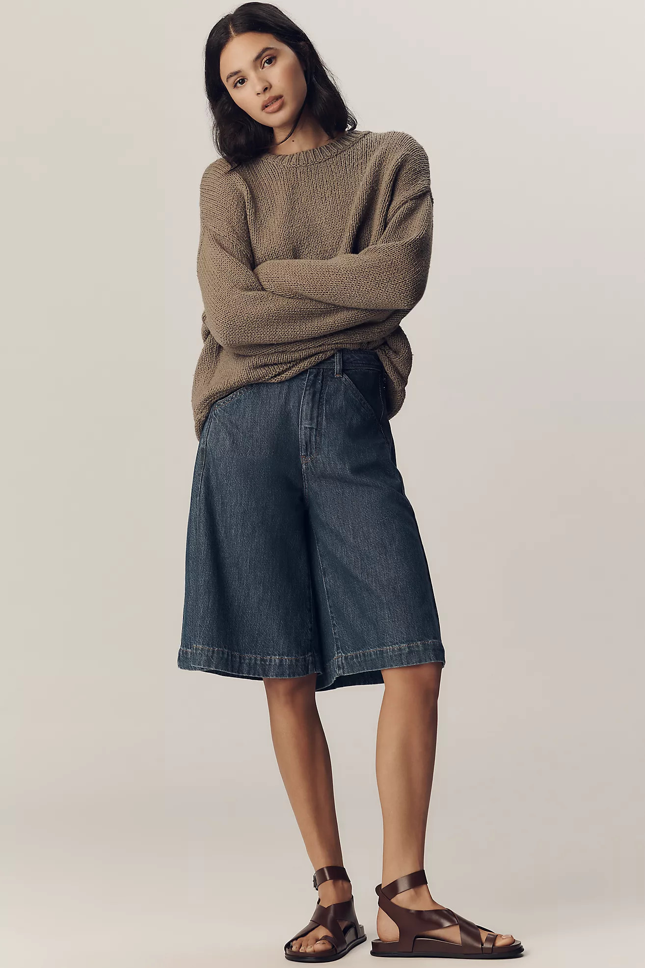 Pilcro Cotton Oversized Roll-Hem Pullover Sweater | Anthropologie (US)