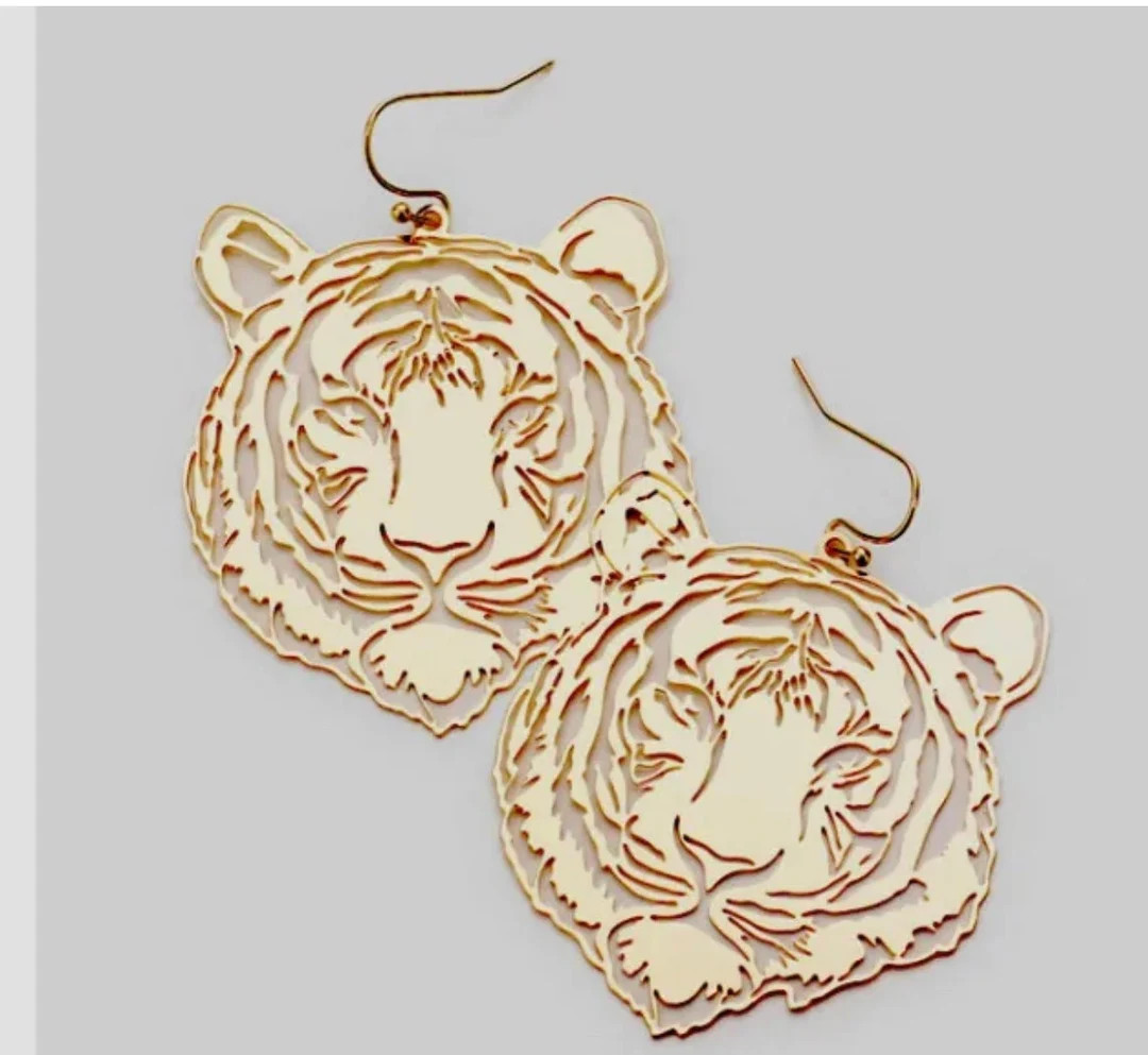 Tiger Earrings Gold Tiger Mascot Earrings Auburn Tigers Go - Etsy | Etsy (US)