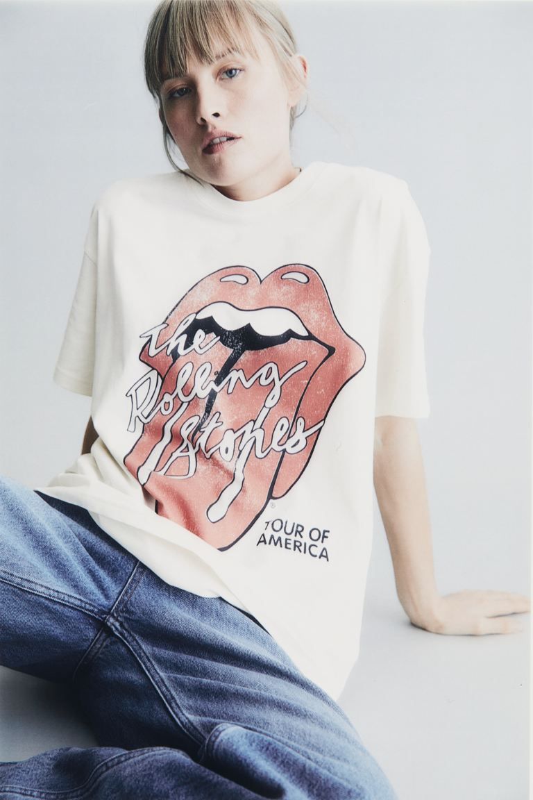 Oversized Printed T-shirt - Cream/The Rolling Stones - Ladies | H&M US | H&M (US + CA)