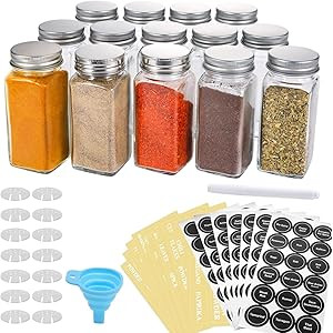 AOZITA 24 Pcs Glass Spice Jars/Bottles - 4oz Empty Square Spice Containers with Spice Labels - Shake | Amazon (US)