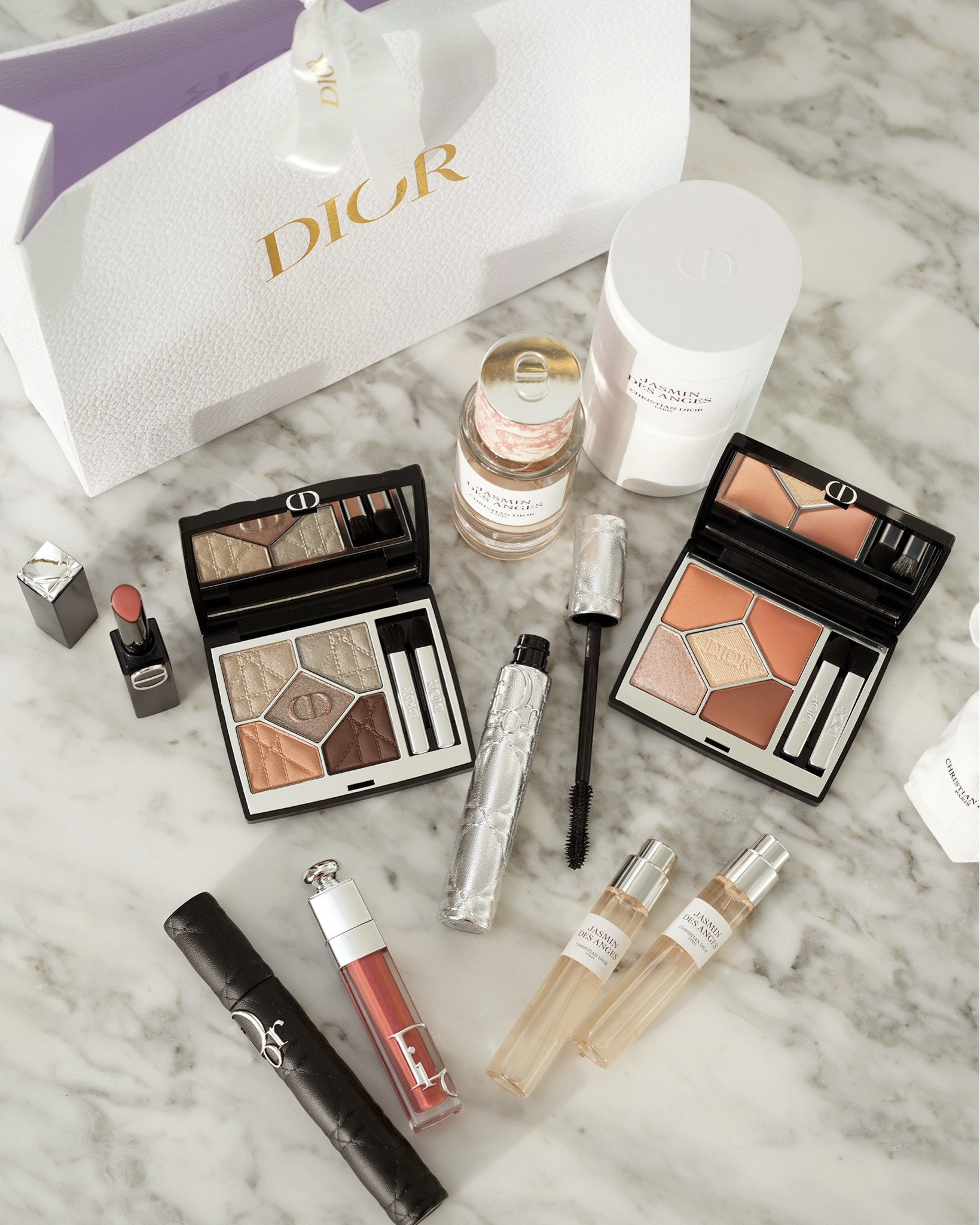 Dior beauty haul picks 

Forever Skin Perfect Foundation Stick in 2W & 3N
Diorshow Overvolume Waterproof Mascara
Diorshow 5 Couleurs Brown Brocart
Dior 5 Couleurs Amber Pearl
Rouge Dior On Stage 120 Iconic Rose
Addict Lip Maximizer 083 Sparkling Rose
La Collection Privée Travel Spray
La Collection Privée Jasmin des Anges 1.7 oz
Couture Fragrance Cap Pink Toile