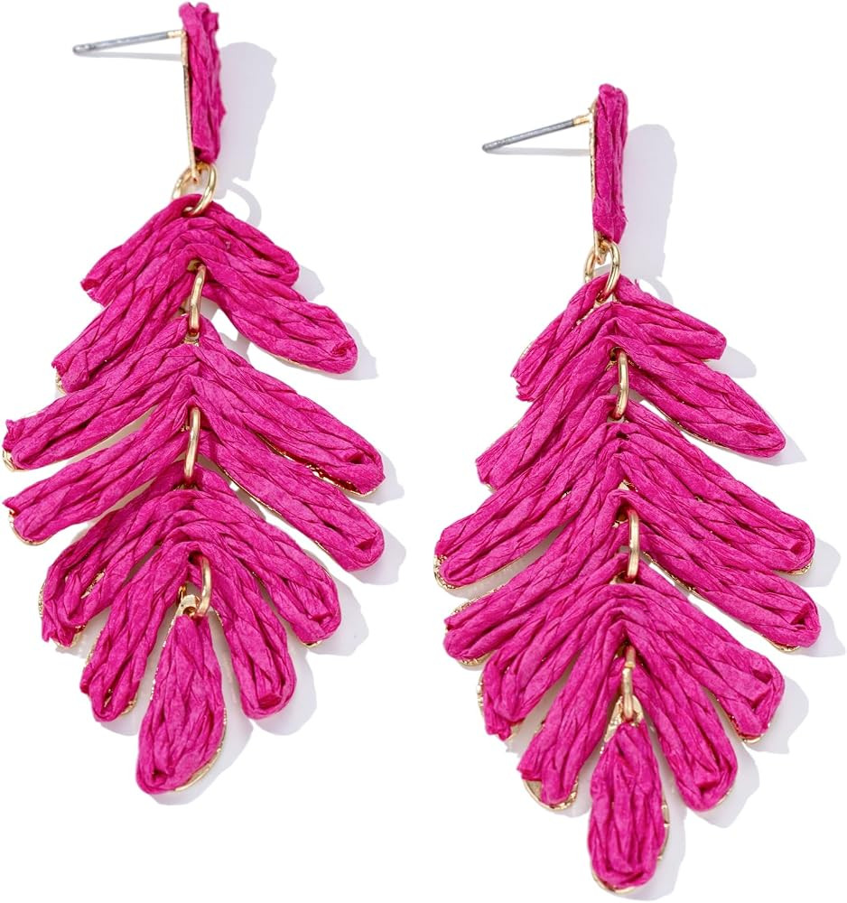 Boho Raffia Palm Leaf Dangle Earrings Cute Drop Dangling Gold Statement Jewelry Summer Beach Vaca... | Amazon (US)