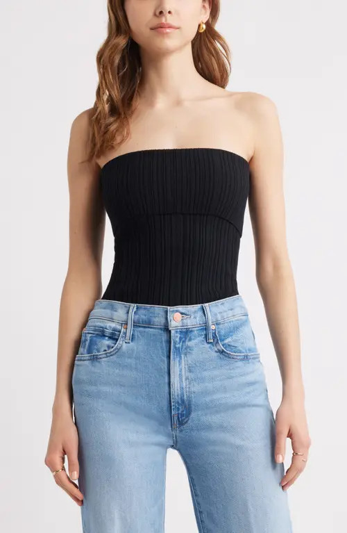 Open Edit Rib Tube Top in Black at Nordstrom, Size X-Large | Nordstrom