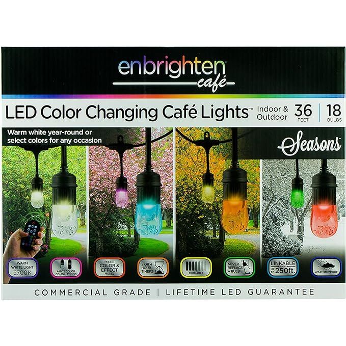 Enbrighten Vintage Seasons LED Warm White and Color Changing Café String Lights (36ft.), Wireles... | Amazon (US)