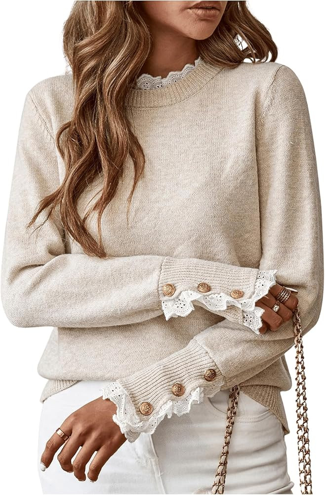 SOLY HUX Women's Mock Neck Peplum Sweater Fall Fancy Sweaters for Women Dressy Long Sleeve Button... | Amazon (US)