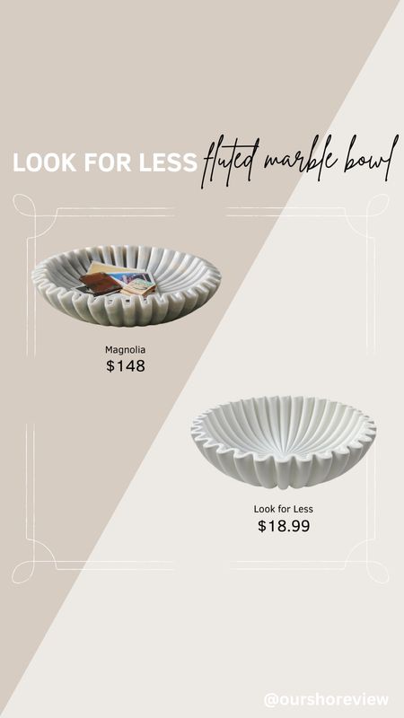 10 inch fluted marble bowls…. Pick the spurge version or the look for less at a small fraction of the price. 

Style tip: l love how Magnolia styled the bowl with matchbooks. Would also look great next to a nightstand to hold your jewelry. Or on a desk holding paperclips  

#LTKSaleAlert #LTKHome #LTKFindsUnder50