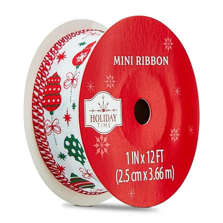 Red and White Ornament Mini Christmas Ribbon, 1" x 12', by Holiday Time - Walmart.com | Walmart (US)