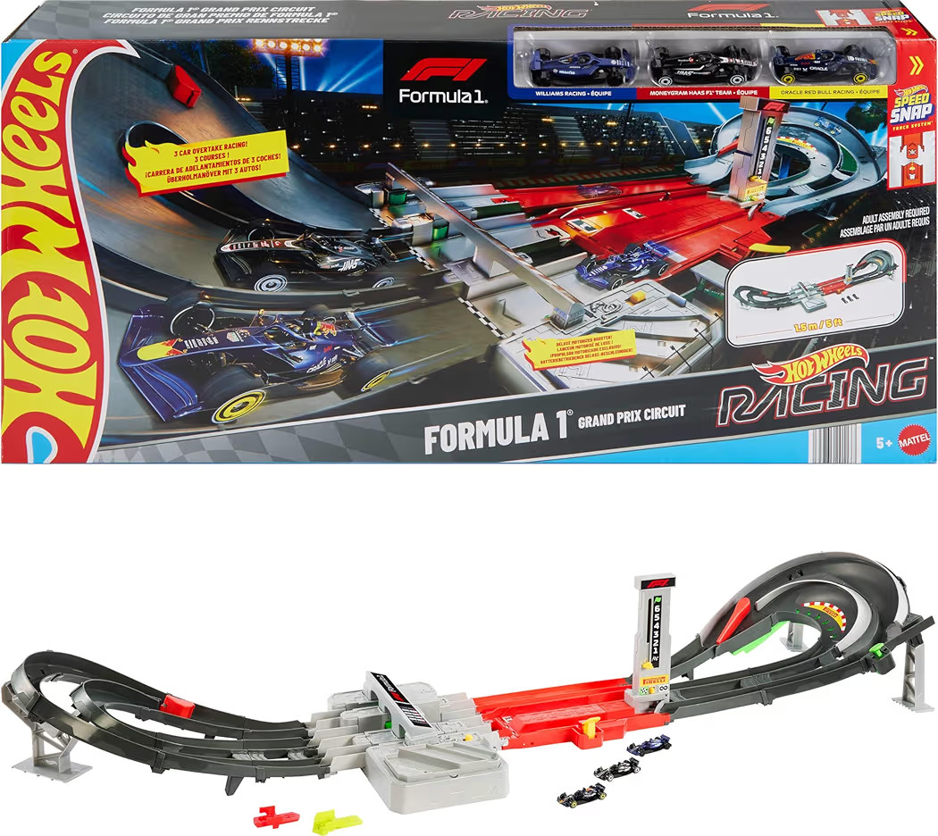 Hot Wheels Toy Car Track Set, Formula 1 Grand Prix Circuit Track Set with 3 1:64 Scale Die-Cast T... | Amazon (US)