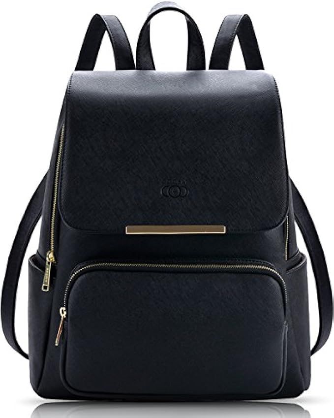 COOFIT Black Faux Leather Backpack for Women Schoolbag Casual Daypack | Amazon (US)