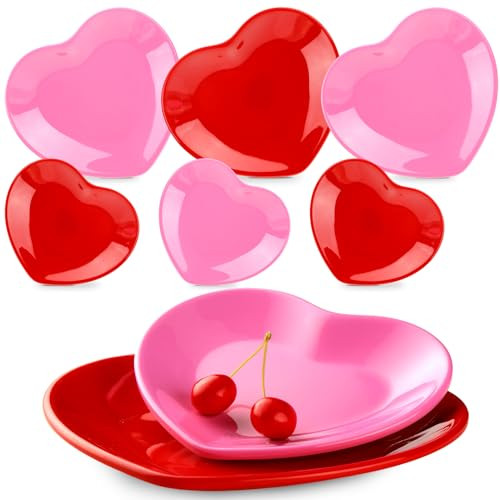 Maxcheck 8 Pcs Valentine Heart Shaped Dinner Plates 6'' 8'' Red Pink Melamine Heart Plates Dishes Small Snack Dish Heart Bowl Cake Plate Dinner Plates for Valentines Day Wedding Gifts | Amazon (US)