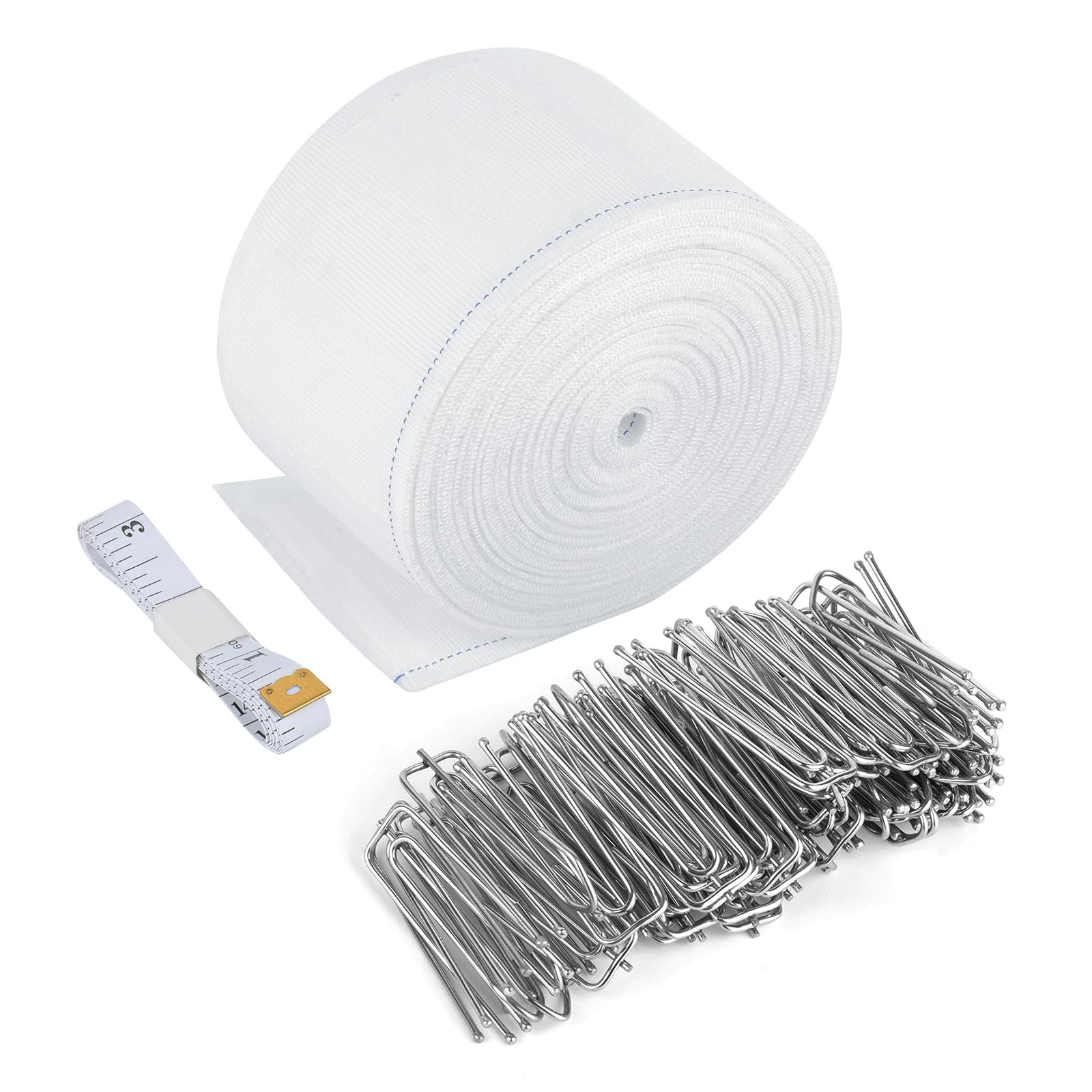 Curtain Pleat Tape with 30 Pcs Hooks, 6.6 Yards /6 Meters Pleater Tape for Curtains, Included 30Pcs Stainless Steel Hooks with 4 Prongs, Pinch Pleat Curtain Tape and Hooks for Making Pleated Curtains | Amazon (US)